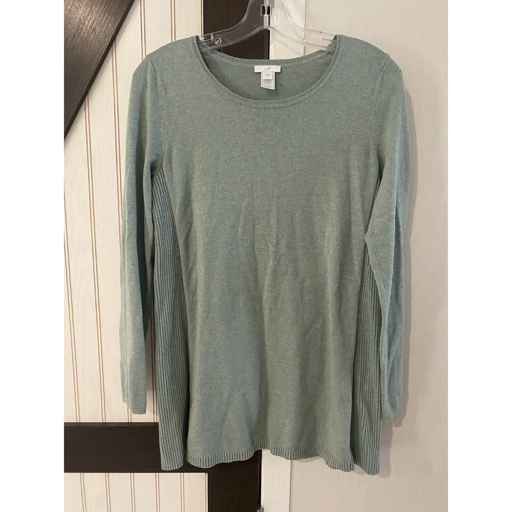 J. Jill Womens Light Sage Green Round Neck Ribbed Side Pullover Sweater XS